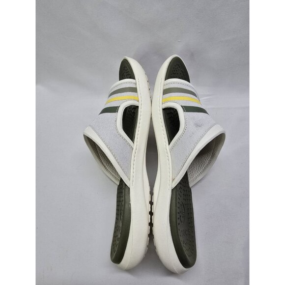 Mens Crocs Slip On Sandals Sobek 9 White/Green Stripes Canvas Slide Sandals - Picture 8 of 13